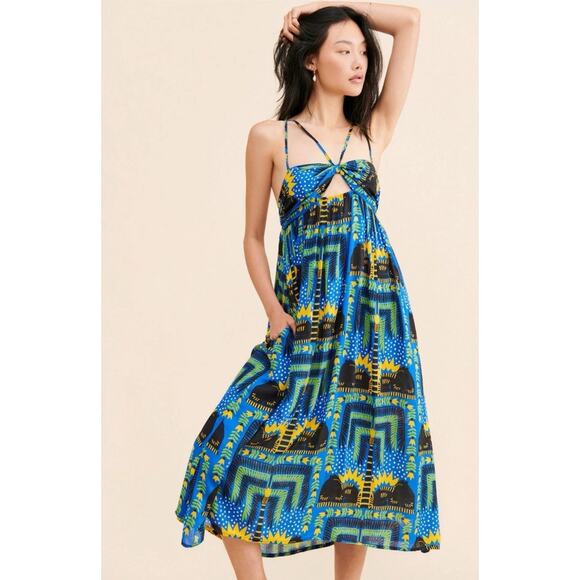Anthropologie X Joao Incerti Strappy Bandeau Maxi Smocked Halter Dress Plus 1X - Picture 1 of 12
